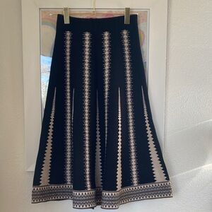 SHEIN Black and Cream Patterned A-Line Skirt